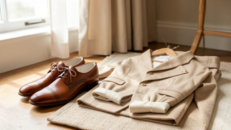 Chaussures élégantes et confortables pour enfant, accompagnées de semelles douces et d’une tenue de cérémonie.